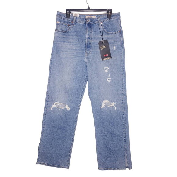 Levi's Premium Ribcage Straight Split Ankle Denim Jeans 32 x 29 Medium Wash NEW - Picture 1 of 11